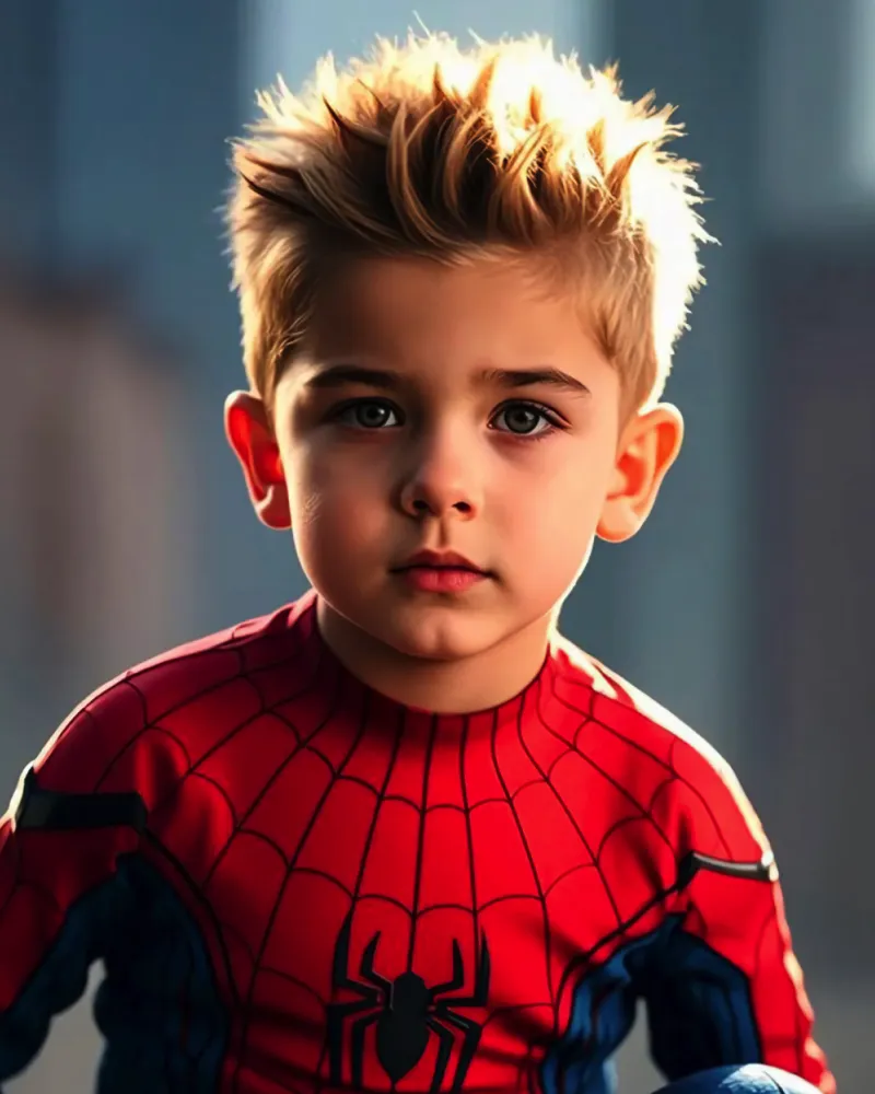 Мальчик в костюме Человека-Паука, мягкий студийный свет, кинолук